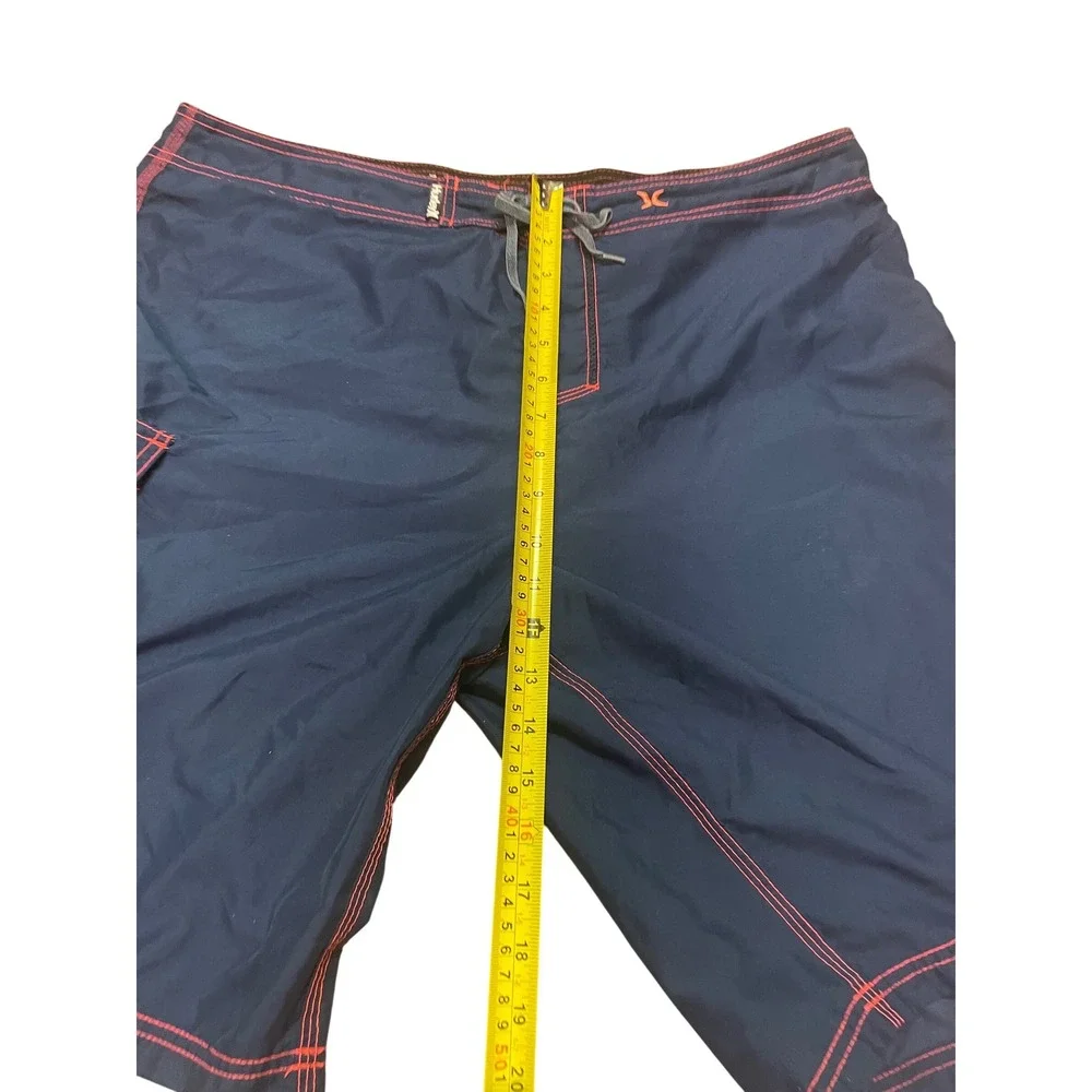Hurley Mens Navy Blue Orange Contrast Stitch Board Shorts Cargo‎ Pocket Size 38